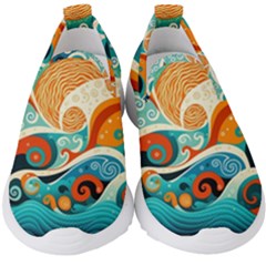 Waves Ocean Sea Abstract Whimsical Abstract Art 4 Kids  Slip On Sneakers by Wegoenart