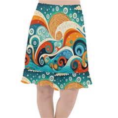 Waves Ocean Sea Abstract Whimsical Abstract Art 4 Fishtail Chiffon Skirt by Wegoenart