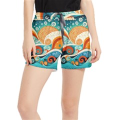 Waves Ocean Sea Abstract Whimsical Abstract Art 4 Women s Runner Shorts by Wegoenart