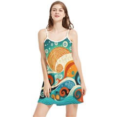 Waves Ocean Sea Abstract Whimsical Abstract Art 4 Summer Frill Dress by Wegoenart