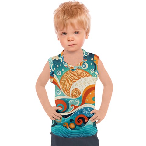 Waves Ocean Sea Abstract Whimsical Abstract Art 4 Kids  Sport Tank Top by Wegoenart