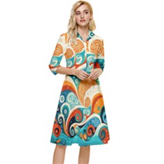 Waves Ocean Sea Abstract Whimsical Abstract Art 4 Classy Knee Length Dress by Wegoenart