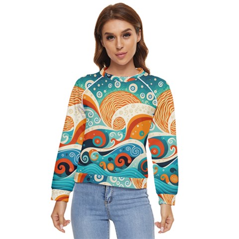 Waves Ocean Sea Abstract Whimsical Abstract Art 4 Women s Long Sleeve Raglan Tee by Wegoenart