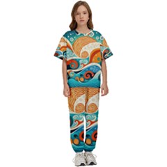 Waves Ocean Sea Abstract Whimsical Abstract Art 4 Kids  Tee And Pants Sports Set by Wegoenart