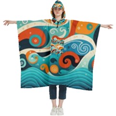 Waves Ocean Sea Abstract Whimsical Abstract Art 4 Women s Hooded Rain Ponchos by Wegoenart