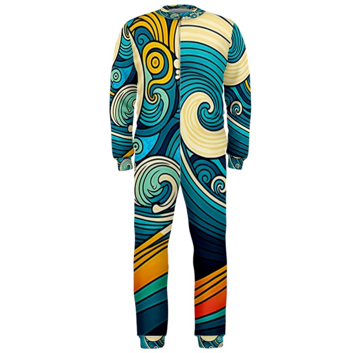 Waves Ocean Sea Abstract Whimsical Abstract Art 3 OnePiece Jumpsuit (Men)