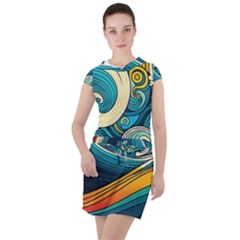 Waves Ocean Sea Abstract Whimsical Abstract Art 3 Drawstring Hooded Dress by Wegoenart