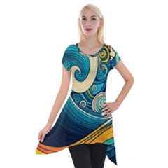 Waves Ocean Sea Abstract Whimsical Abstract Art 3 Short Sleeve Side Drop Tunic by Wegoenart