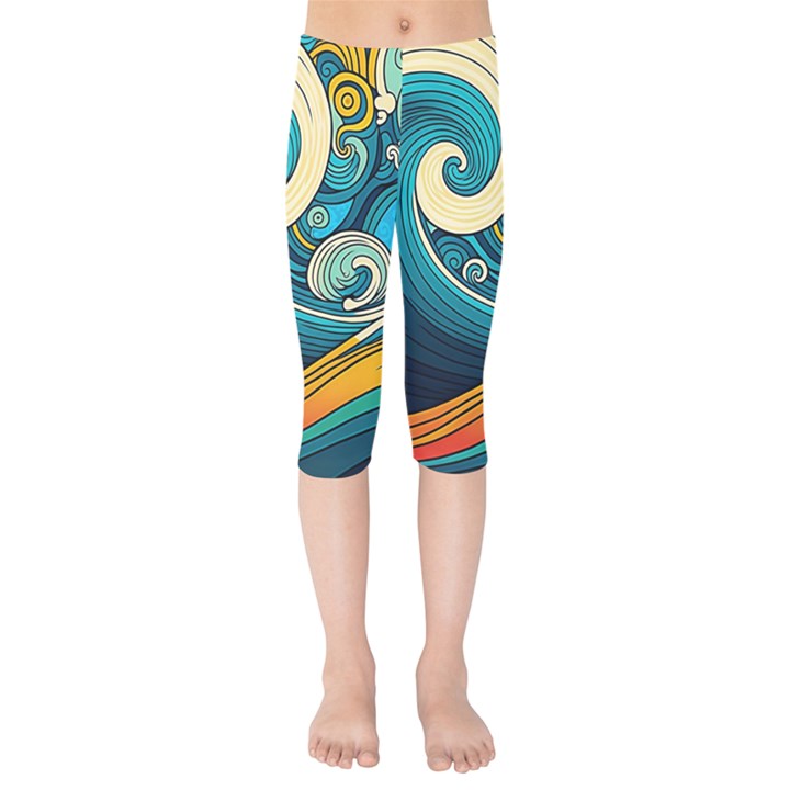 Waves Ocean Sea Abstract Whimsical Abstract Art 3 Kids  Capri Leggings 