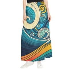 Waves Ocean Sea Abstract Whimsical Abstract Art 3 Maxi Chiffon Skirt by Wegoenart