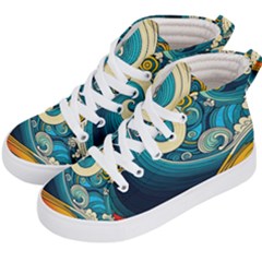 Waves Ocean Sea Abstract Whimsical Abstract Art 3 Kids  Hi-top Skate Sneakers by Wegoenart