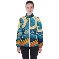 Waves Ocean Sea Abstract Whimsical Abstract Art 3 Women s High Neck Windbreaker by Wegoenart