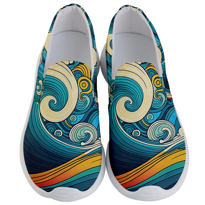 Waves Ocean Sea Abstract Whimsical Abstract Art 3 Men s Lightweight Slip Ons