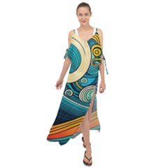 Waves Ocean Sea Abstract Whimsical Abstract Art 3 Maxi Chiffon Cover Up Dress