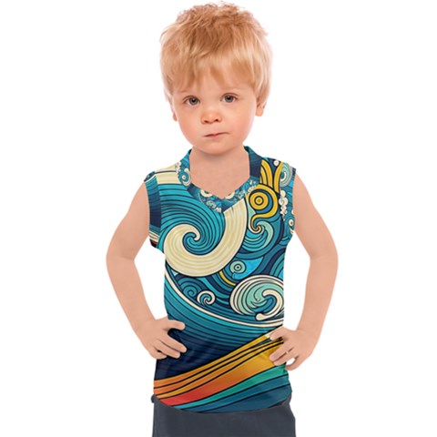 Waves Ocean Sea Abstract Whimsical Abstract Art 3 Kids  Sport Tank Top by Wegoenart