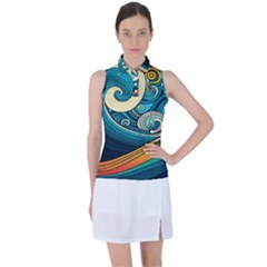 Waves Ocean Sea Abstract Whimsical Abstract Art 3 Women s Sleeveless Polo Tee by Wegoenart