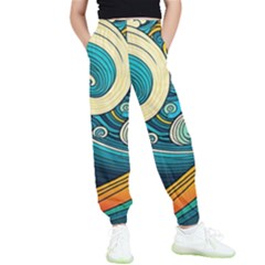 Waves Ocean Sea Abstract Whimsical Abstract Art 3 Kids  Elastic Waist Pants by Wegoenart