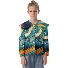 Waves Ocean Sea Abstract Whimsical Abstract Art 3 Kids  Peter Pan Collar Blouse by Wegoenart