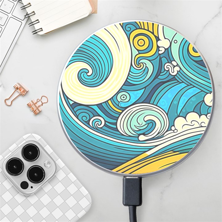 Waves Ocean Sea Abstract Whimsical Abstract Art 3 Wireless Fast Charger(White)