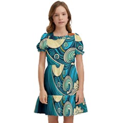 Waves Ocean Sea Abstract Whimsical Abstract Art 3 Kids  Puff Sleeved Dress by Wegoenart