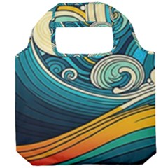 Waves Ocean Sea Abstract Whimsical Abstract Art 3 Foldable Grocery Recycle Bag by Wegoenart