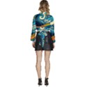 Waves Ocean Sea Abstract Whimsical Abstract Art 3 Long Sleeve Tie Back Satin Wrap Top View4