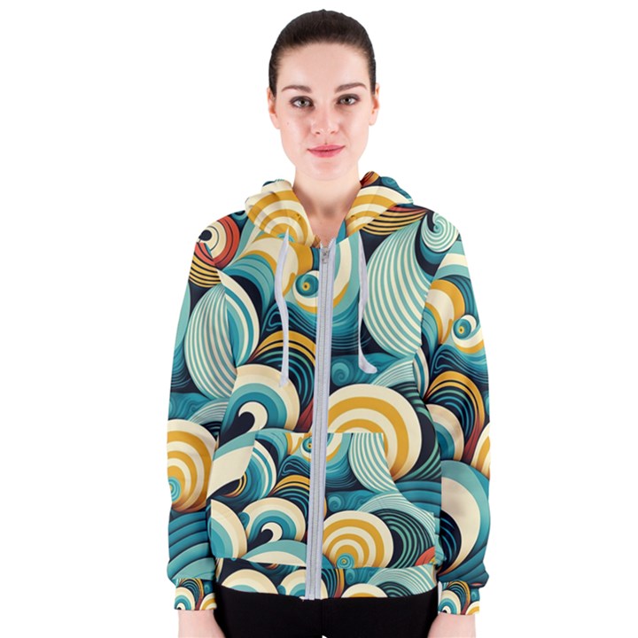 Waves Ocean Sea Abstract Whimsical Abstract Art 6 Women s Zipper Hoodie