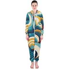 Waves Ocean Sea Abstract Whimsical Abstract Art 6 Hooded Jumpsuit (ladies) by Wegoenart