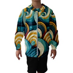 Waves Ocean Sea Abstract Whimsical Abstract Art 6 Kids  Hooded Windbreaker by Wegoenart