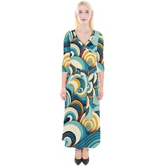 Waves Ocean Sea Abstract Whimsical Abstract Art 6 Quarter Sleeve Wrap Maxi Dress by Wegoenart