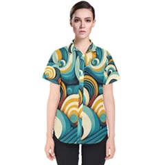 Waves Ocean Sea Abstract Whimsical Abstract Art 6 Women s Short Sleeve Shirt