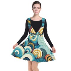 Waves Ocean Sea Abstract Whimsical Abstract Art 6 Plunge Pinafore Dress by Wegoenart