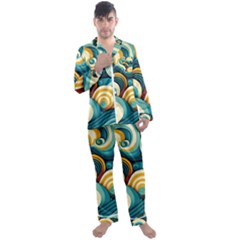 Waves Ocean Sea Abstract Whimsical Abstract Art 6 Men s Long Sleeve Satin Pajamas Set by Wegoenart