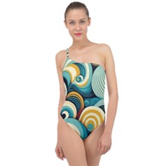 Waves Ocean Sea Abstract Whimsical Abstract Art 6 Classic One Shoulder Swimsuit by Wegoenart