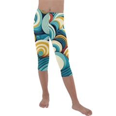 Waves Ocean Sea Abstract Whimsical Abstract Art 6 Kids  Lightweight Velour Capri Leggings  by Wegoenart