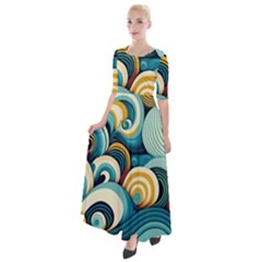 Waves Ocean Sea Abstract Whimsical Abstract Art 6 Half Sleeves Maxi Dress by Wegoenart