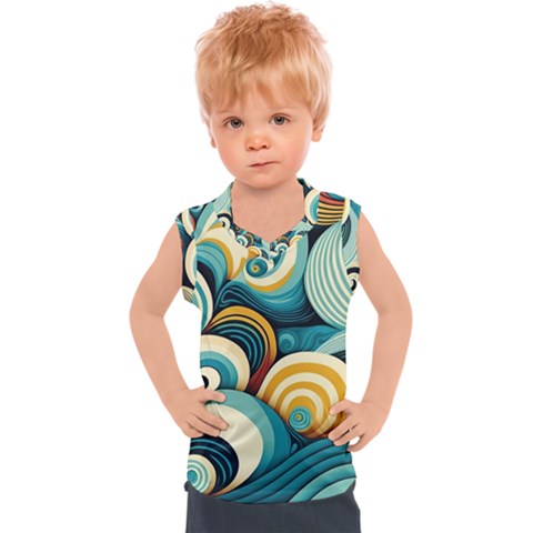 Waves Ocean Sea Abstract Whimsical Abstract Art 6 Kids  Sport Tank Top by Wegoenart