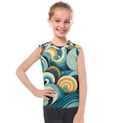 Waves Ocean Sea Abstract Whimsical Abstract Art 6 Kids  Mesh Tank Top by Wegoenart