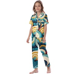 Waves Ocean Sea Abstract Whimsical Abstract Art 6 Kids  Satin Short Sleeve Pajamas Set by Wegoenart