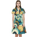 Waves Ocean Sea Abstract Whimsical Abstract Art 6 Short Sleeve Waist Detail Dress View1