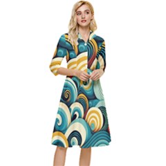 Waves Ocean Sea Abstract Whimsical Abstract Art 6 Classy Knee Length Dress by Wegoenart