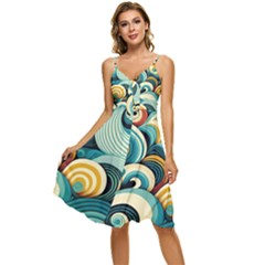 Waves Ocean Sea Abstract Whimsical Abstract Art 6 Sleeveless Tie Front Chiffon Dress by Wegoenart