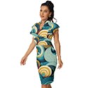 Waves Ocean Sea Abstract Whimsical Abstract Art 6 Vintage Frill Sleeve V-Neck Bodycon Dress View2