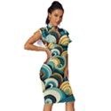 Waves Ocean Sea Abstract Whimsical Abstract Art 6 Vintage Frill Sleeve V-Neck Bodycon Dress View3