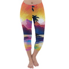 Ai Generated Tropical Island Sunset Landscape Capri Winter Leggings 