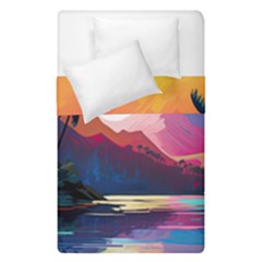 Ai Generated Tropical Island Sunset Landscape Duvet Cover Double Side (single Size) by Wegoenart