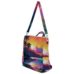 Ai Generated Tropical Island Sunset Landscape Crossbody Backpack