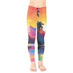 Ai Generated Tropical Island Sunset Landscape Kids  Leggings