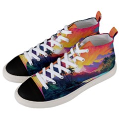 Ai Generated Tropical Island Sunset Landscape Men s Mid-top Canvas Sneakers by Wegoenart