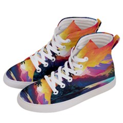 Ai Generated Tropical Island Sunset Landscape Women s Hi-top Skate Sneakers by Wegoenart